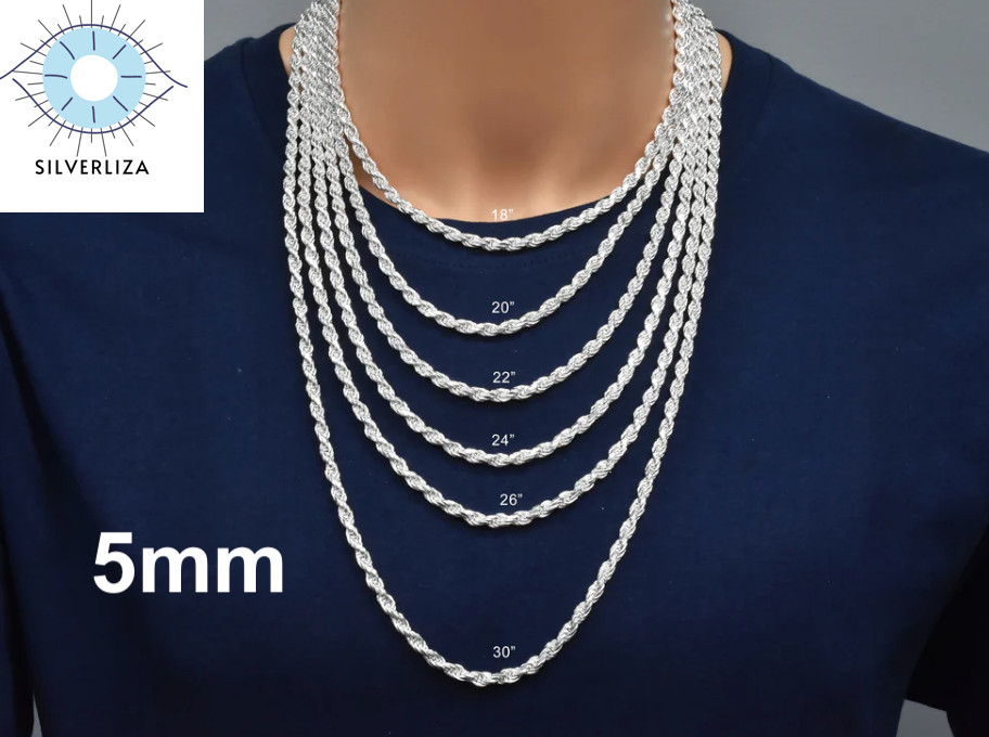 925 Sterling Silver Diamond Cut Rope Chain Necklace .925 Italy All Sizes