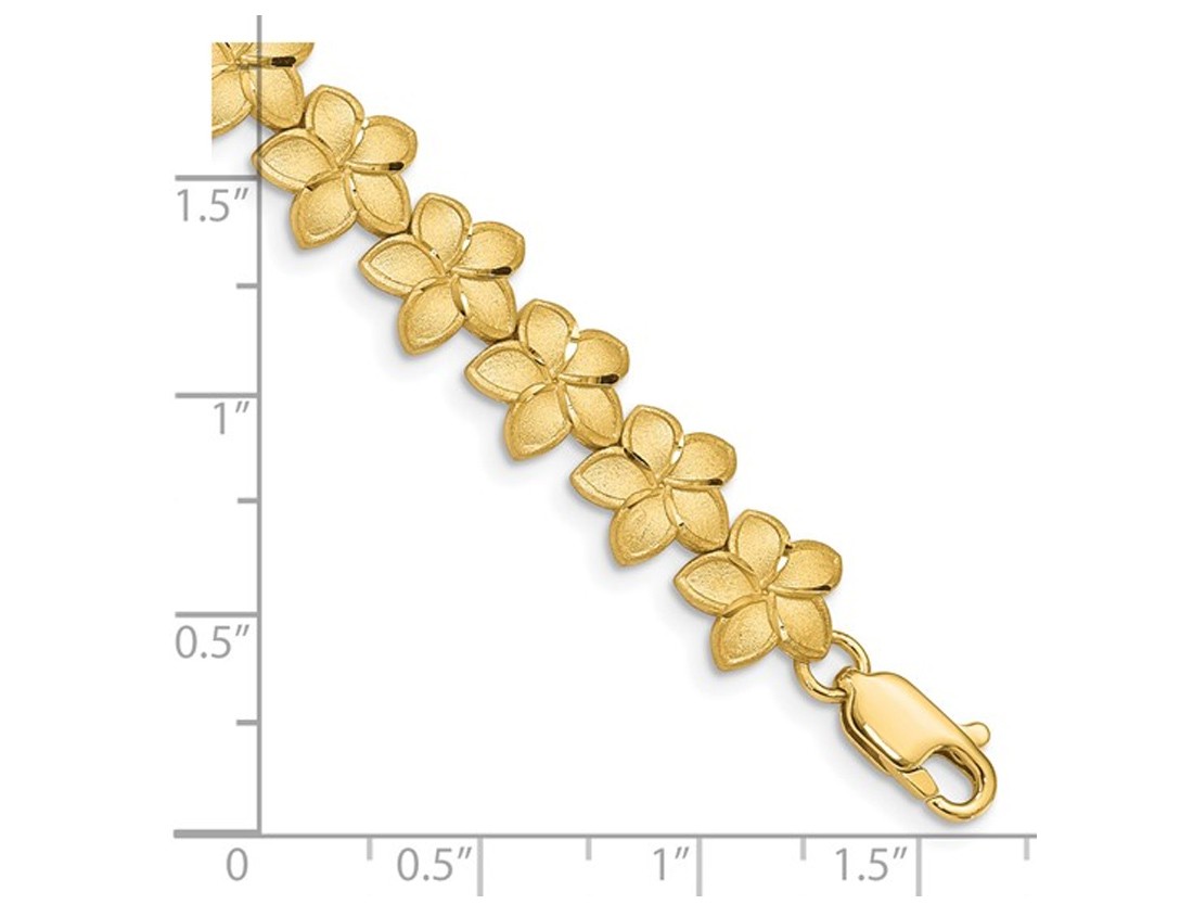 14K Yellow Gold Plumeria Flower Bracelet (7.25 Inches)