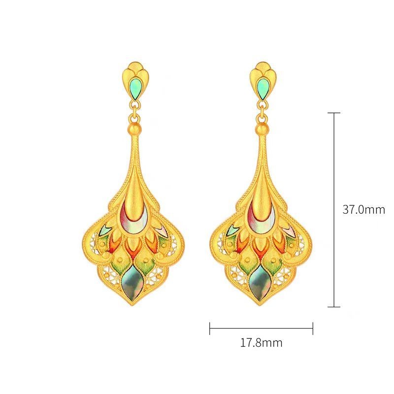 New Chinese Phoenix Feather Enamel Earrings Palace Women