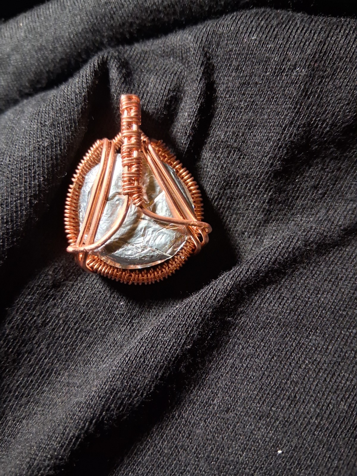 Handcrafted Copper Wire Wrapped Round Pendant Charm