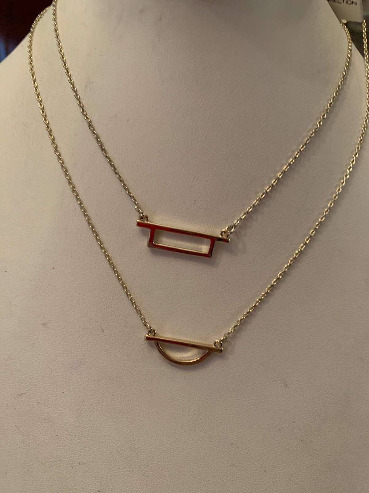 NWT French Connection GoldTone Multi-Layer Geometric Bar Half Moon Necklace T105