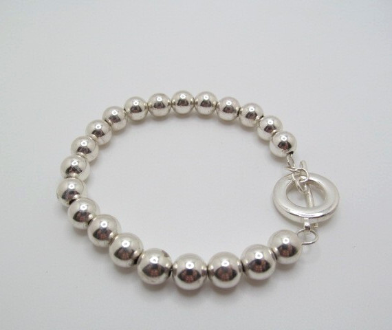 925 Sterling Silver Round Ball Bead 8.25mm Chain Toggle Bracelet 8.25 In