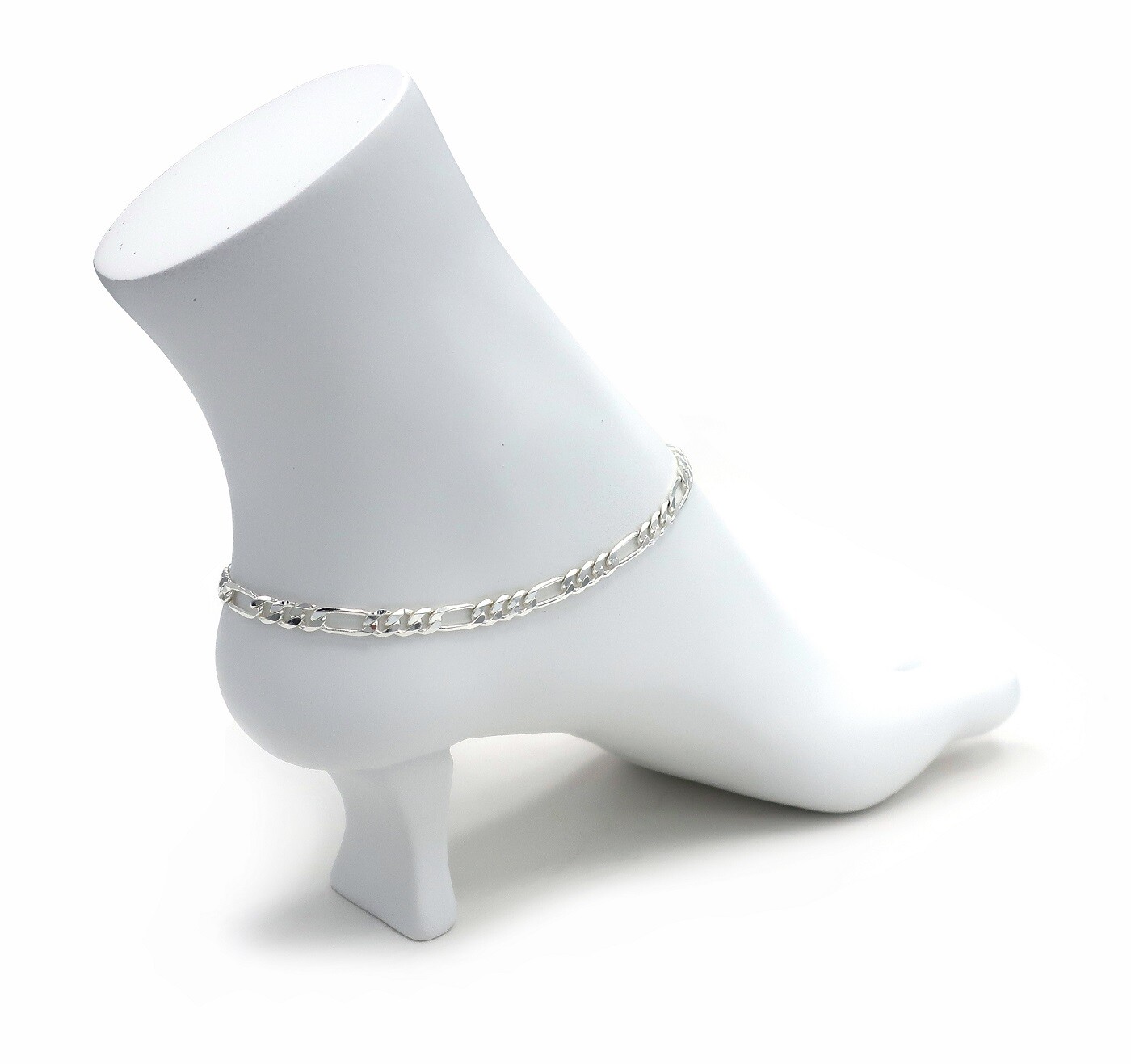 5mm Italan Figaro Link Chain Anklet 10″ Ankle Bracelet 925 Silver Plated