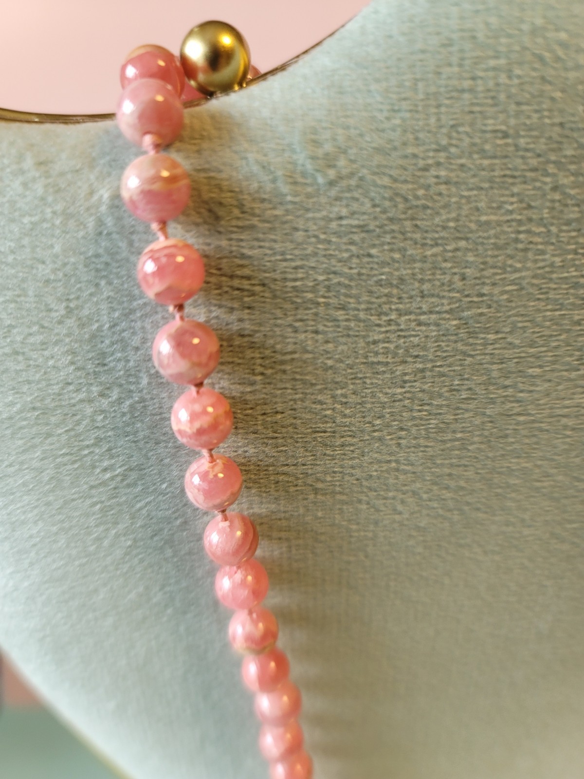 Vintage Genuine Rhodochrosite Bead Pearl Knotted Necklace