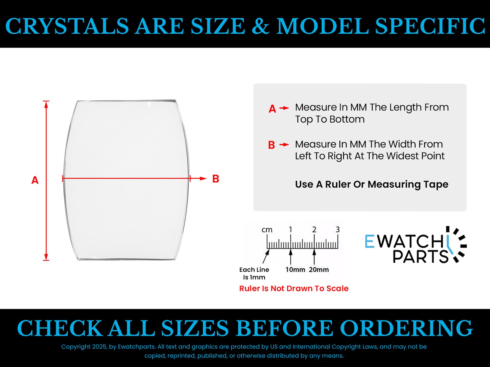 Clear Sapphire Replacement Watch Crystal 25.40mm