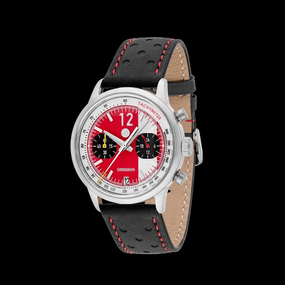 Ferro & Co. Race Master Chronograph Quartz Red Steel Black Leather Men’s Watch
