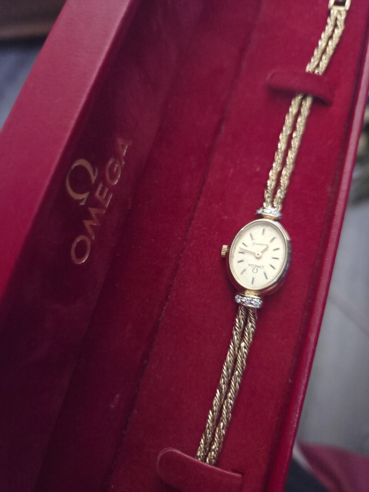 Vintage 14k gold watch with diamonds Omega Swiss Women w/papers