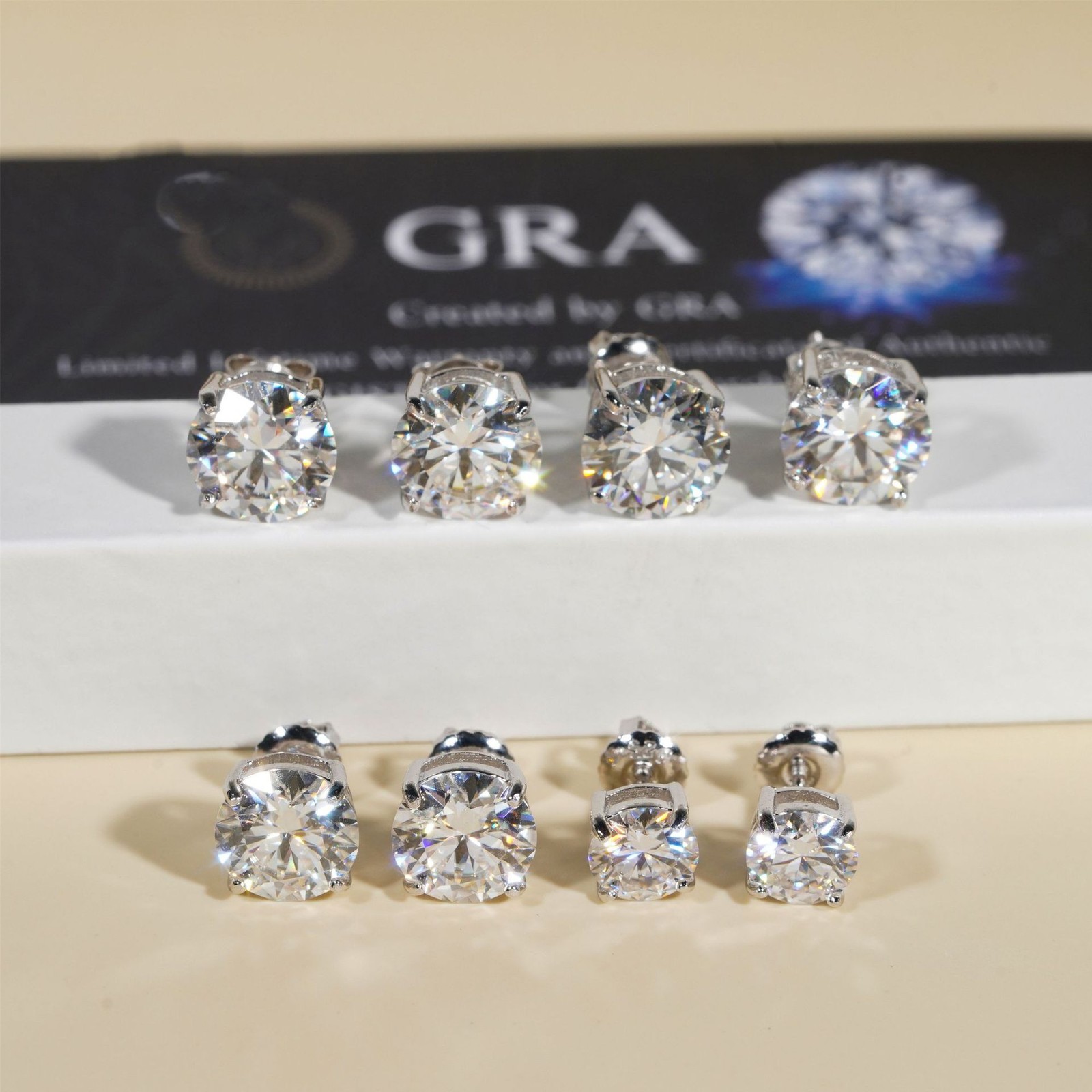 S925 Silver 4 Prong Round VVS Moissanite Stud Earrings 0.1-5CT Hip Hop Earrings
