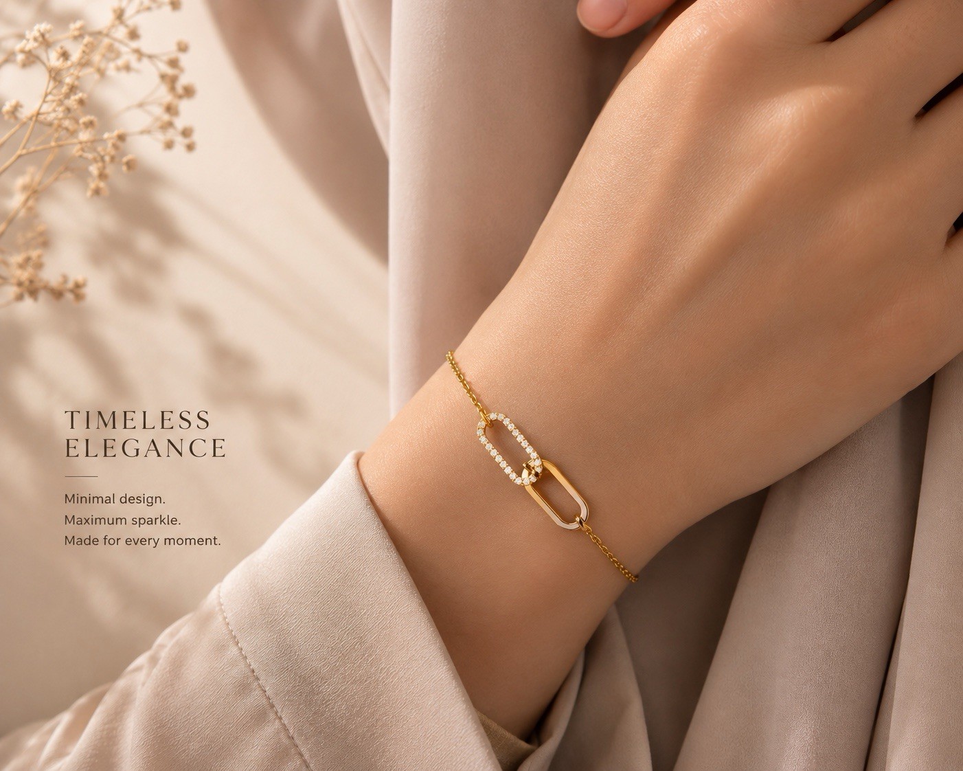 Luxury Gold Pavé Interlocking Link Necklace & Bracelet Jewelry Set for Women