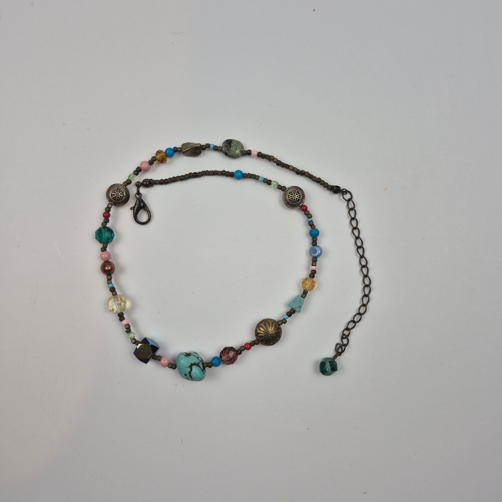 Boho Beaded Necklace 16-19″ Colorful Statement Jewelry Faux Turquoise Layering