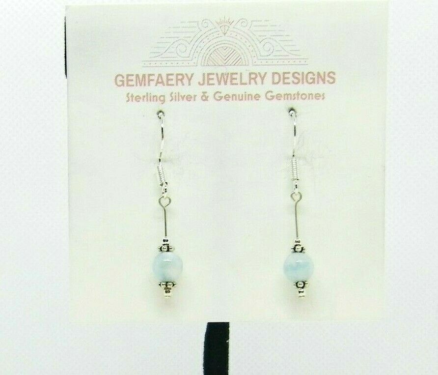 Sterling Silver Natural LARIMAR Gemstone Drop Dangle Earrings…Handmade USA