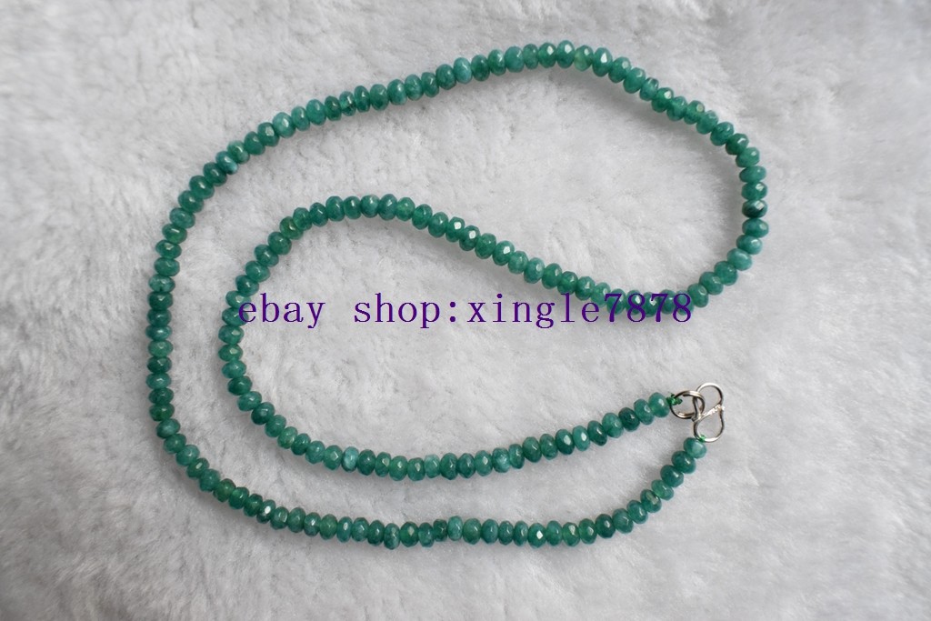 Fine 2x4mm Green Jade Faceted Roundelle Gemstone Beads Necklace 20” AAA+