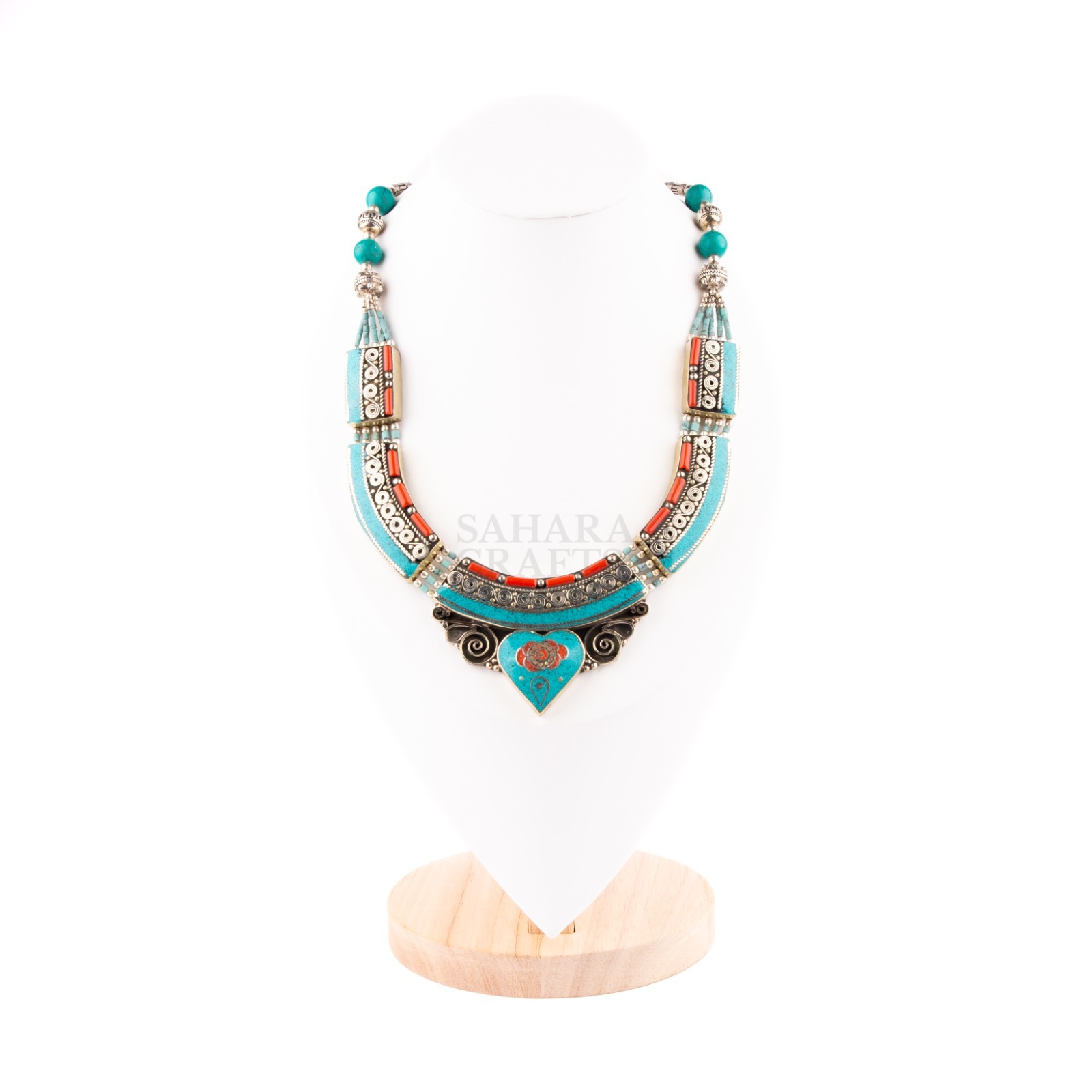 Antique Tibetan Necklace Turquoise Coral Choker, Handmade Tribal Statement