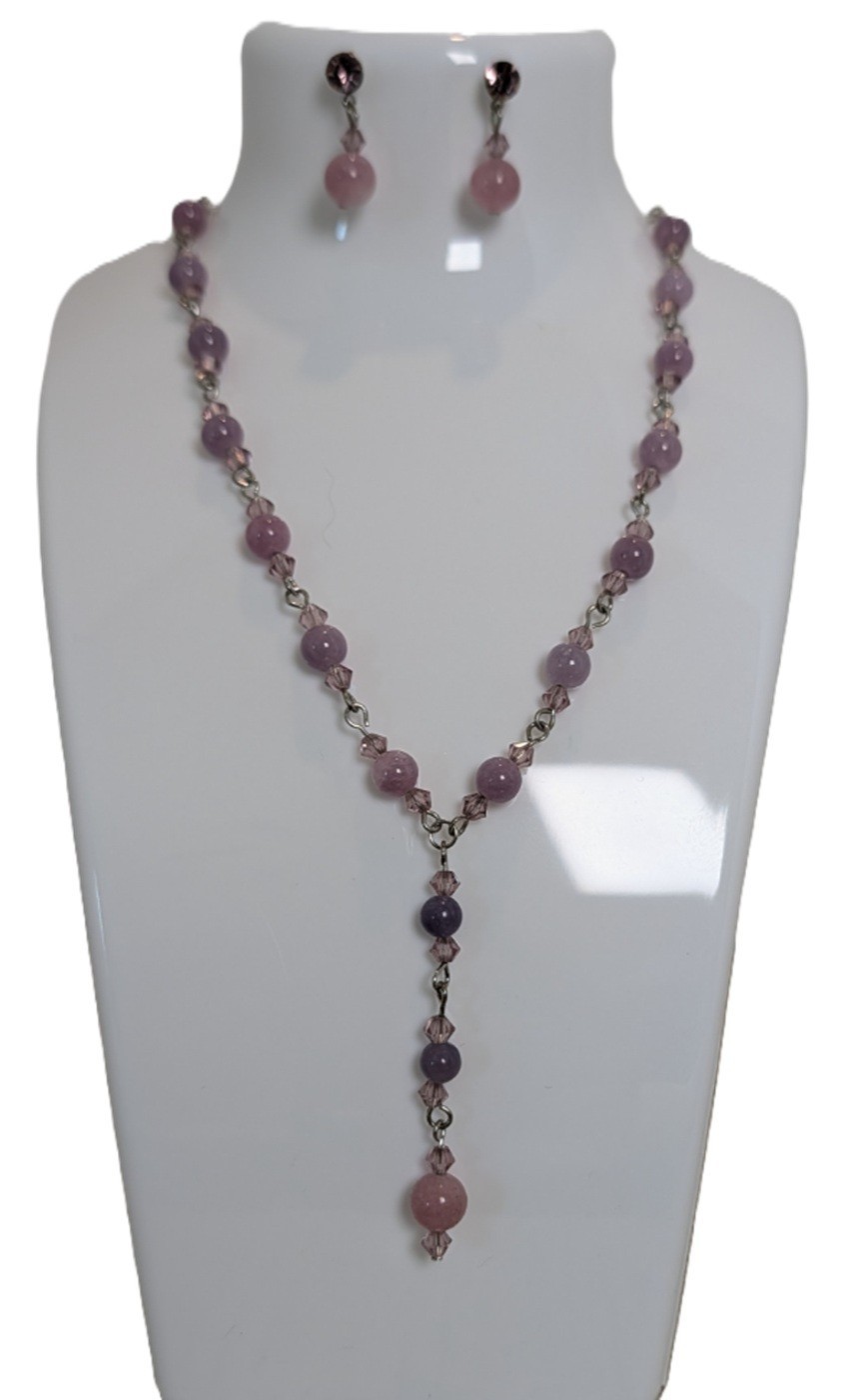 DESIGNER INSPIRED 19 in GENUINE AMETHYST & CRYSTAL BEAD NECKLACE JEWELRY SET