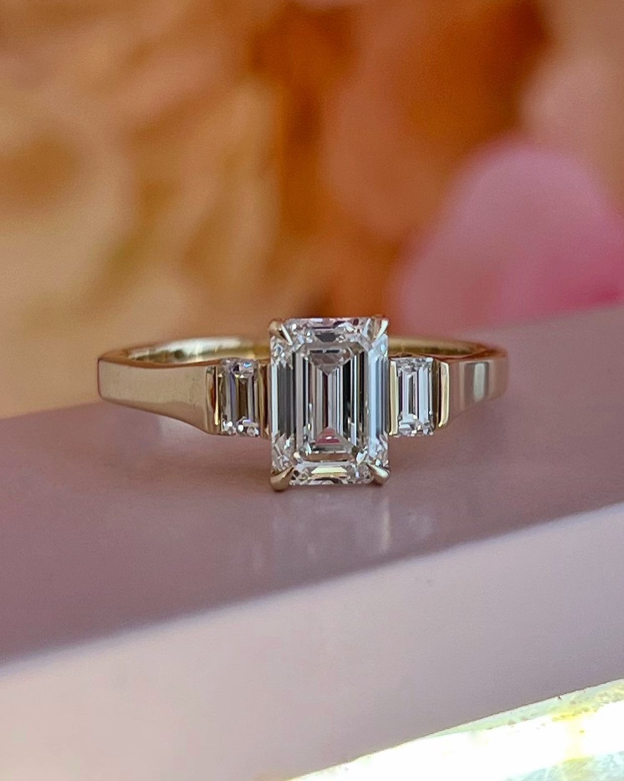 2.0 CTW Emerald Cut Moissanite Engagement Ring Three Stone Anniversary Gift Her