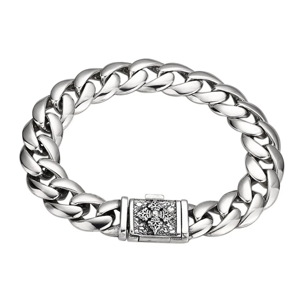 Pure S925 Sterling Silver Chain Vajra 11mm Curb Link Bracelet 7.9in 44-45g