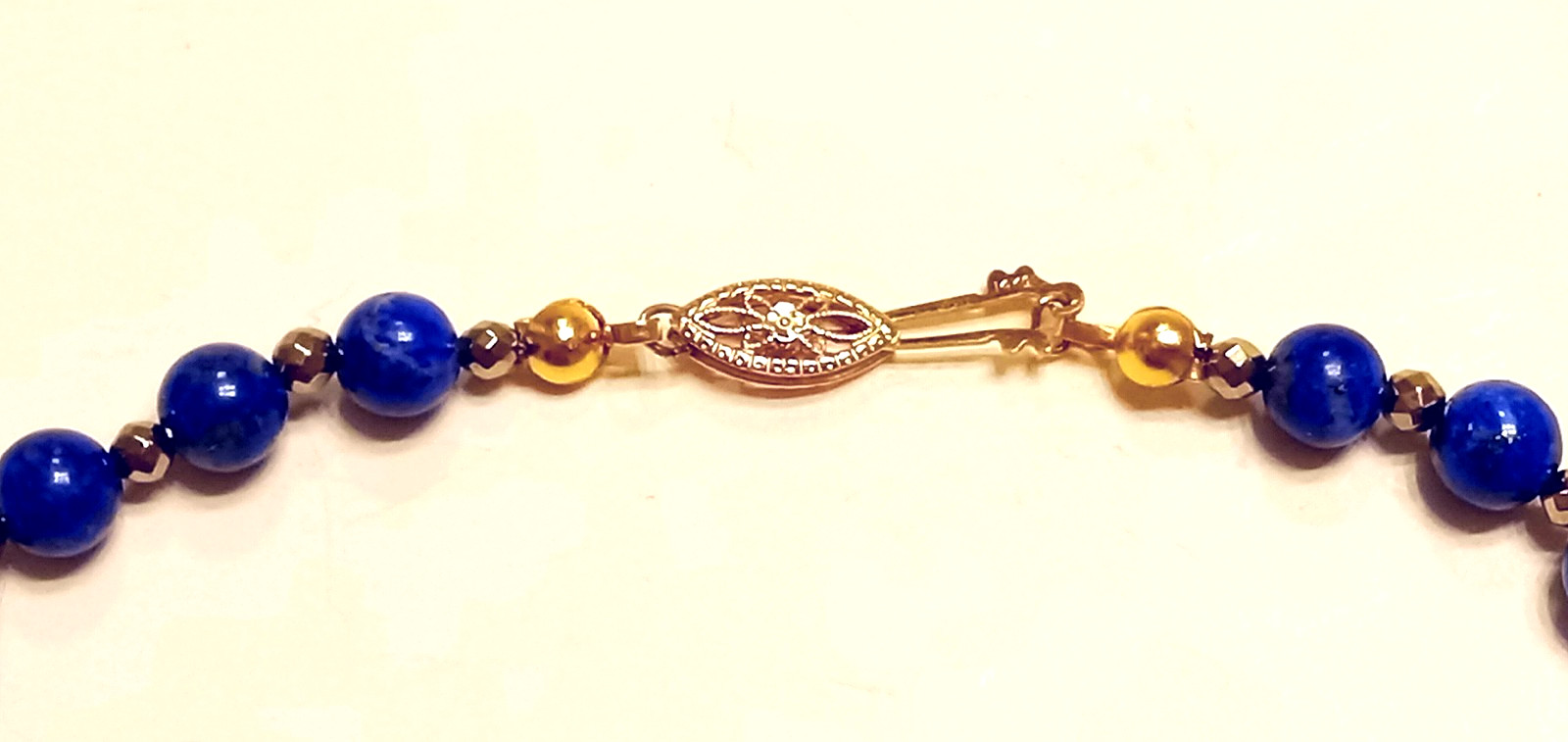 Ladies 6 mm LAPIS & Faceted GOLD Bead Bracelet 14K Gold Clasp / CUSTOM LENGTH