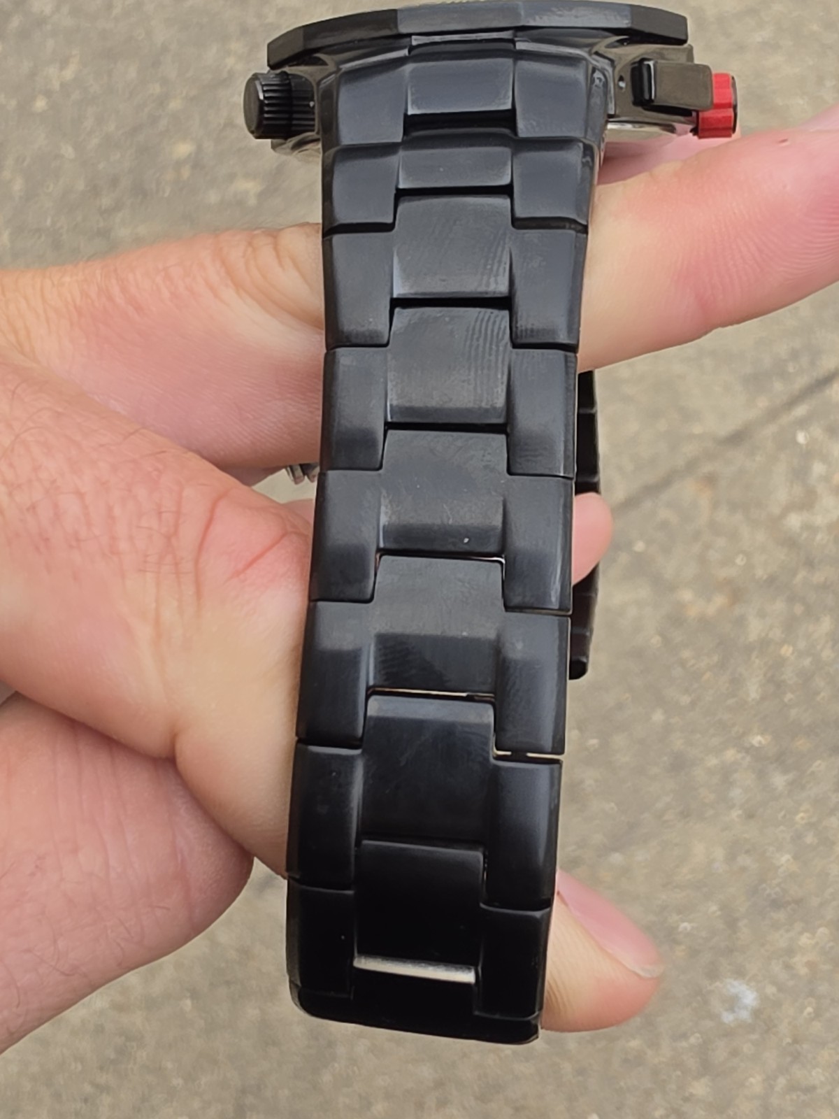 Red Line Men’s Chronograph Black Dial Yellow Accents Nice Watch! New Battery
