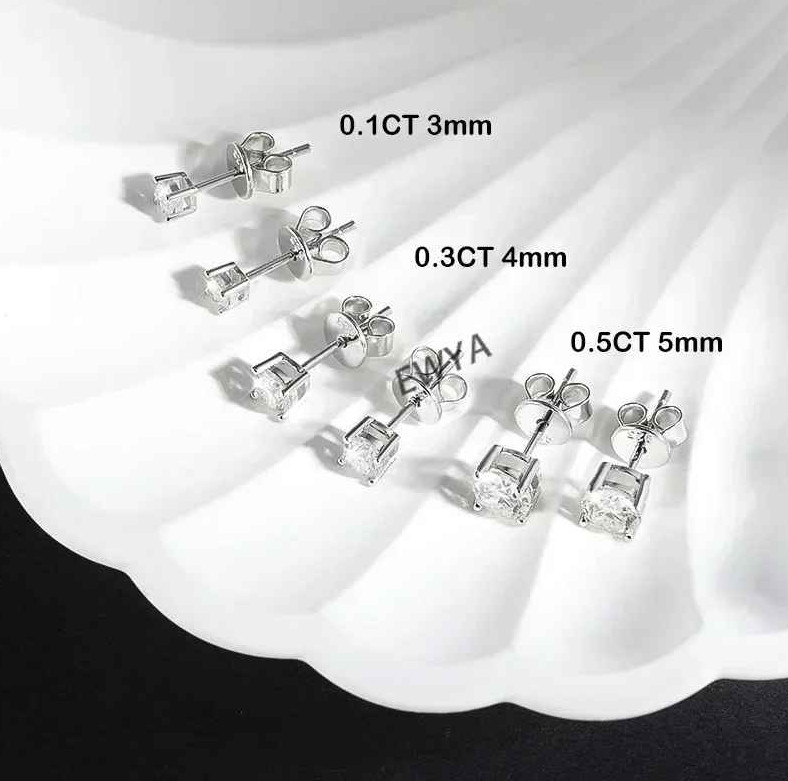18k White Gold Plated Real 0.2-3CT D Color Moissanite Stud Earrings For Women