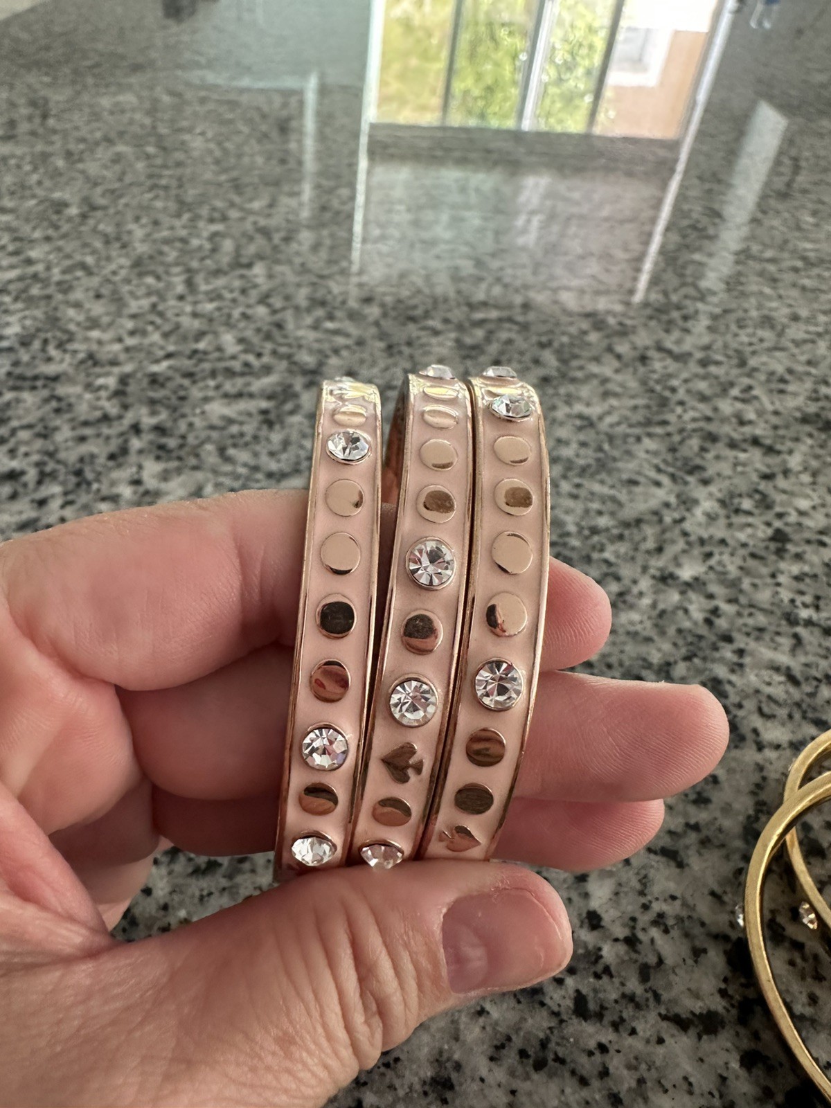 Kate Spade Spot Spade Bangle Gold Plated pink & Crystal Accents Bracelet