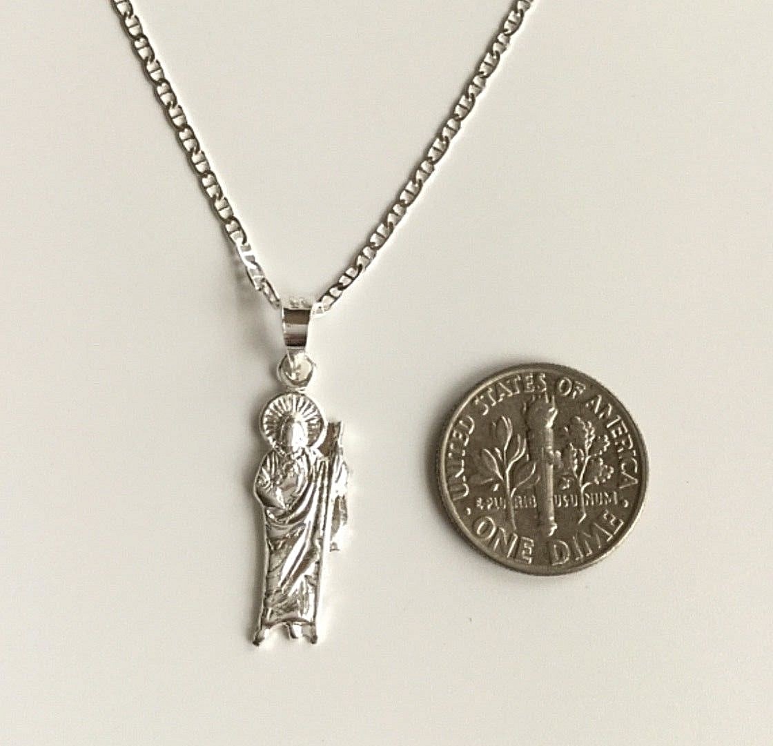 925 PLATA CADENA DE SAN JUDAS 22″ LARGO / SAINT JUDE NECKLACE 22” LONG – 30x8mm