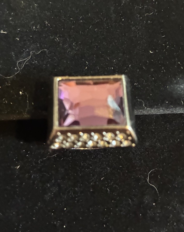 Lia Sophia Signed Mystique Purple Glass Rhinestones Silver Tone Ring Size 6
