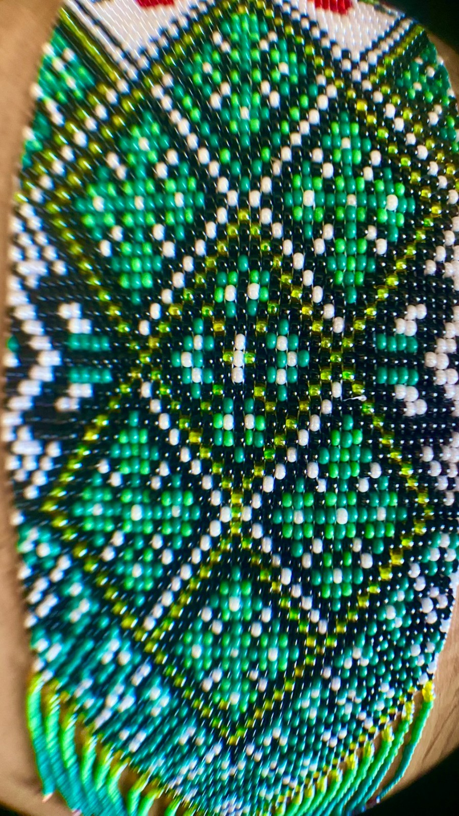 Ukrainian Handmade Beaded Gerdan Necklace Green Folk Boho Jewelry Gift Her