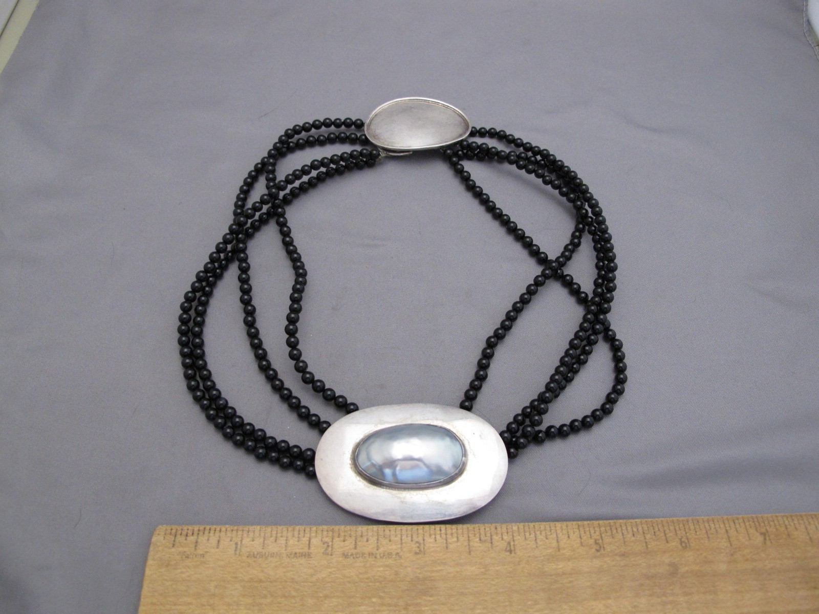 Vintage STUDIO MODERNIST Sterling PEARL & BLACK BEAD NECKLACE-16 In-Signed ELYSE