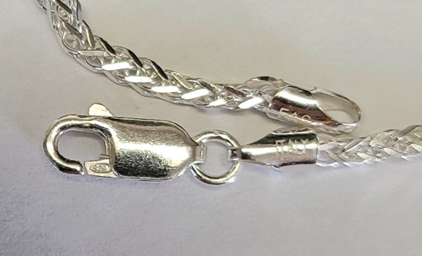 New Sterling 925 Solid Silver Wheat Link 7.4″ Bracelet 2mm Wide ITALY Made