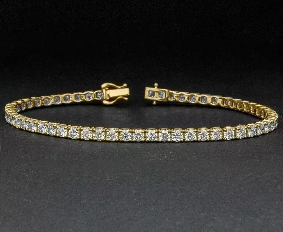 Unisex Tennis Bracelet Round Cut Lab Grown DEF/VVS-VS Diamond 14k Yellow Gold