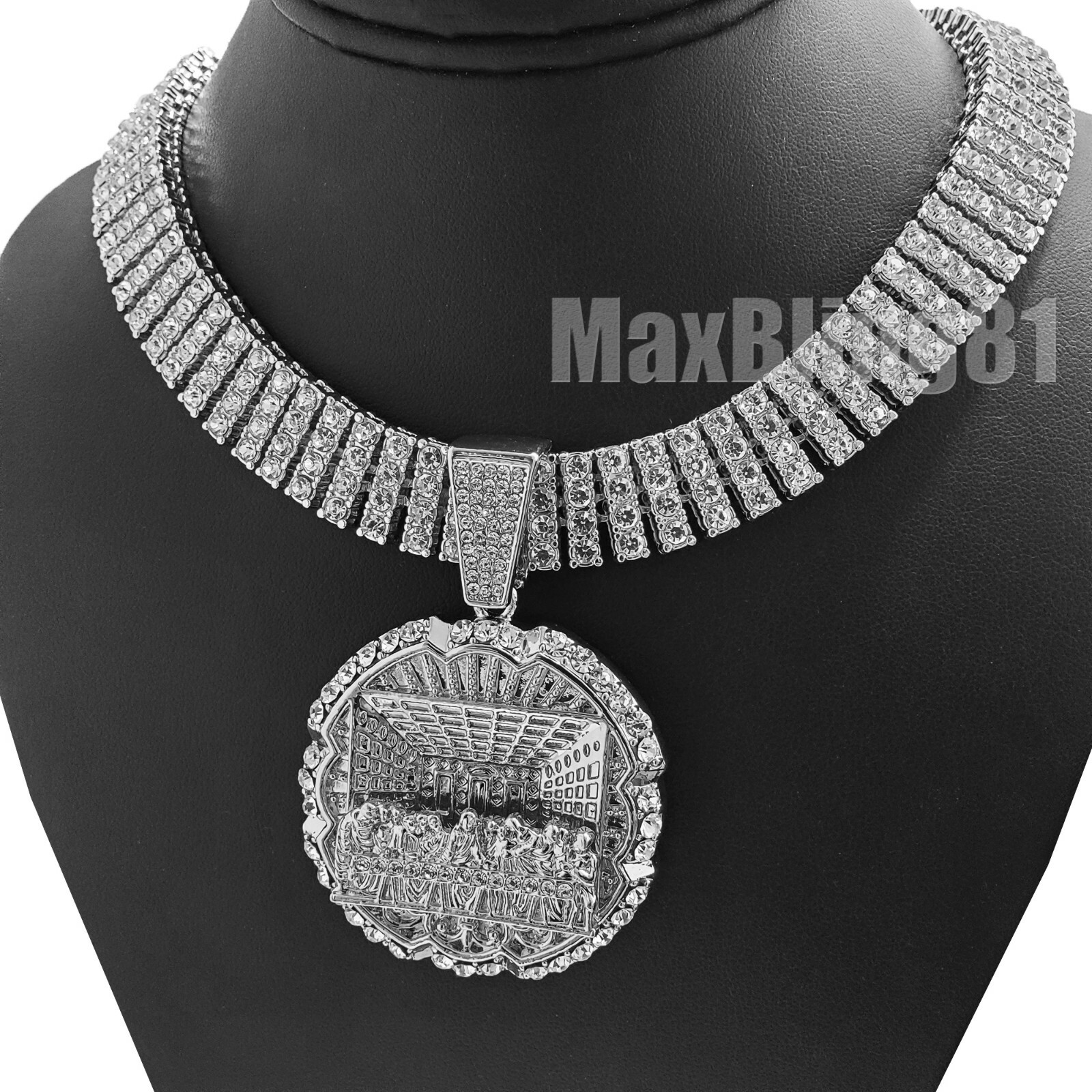 Silver Plated Alloy Last Supper 20″ 30″ Iced 4 Row Cubic Zirconia Chain Necklace