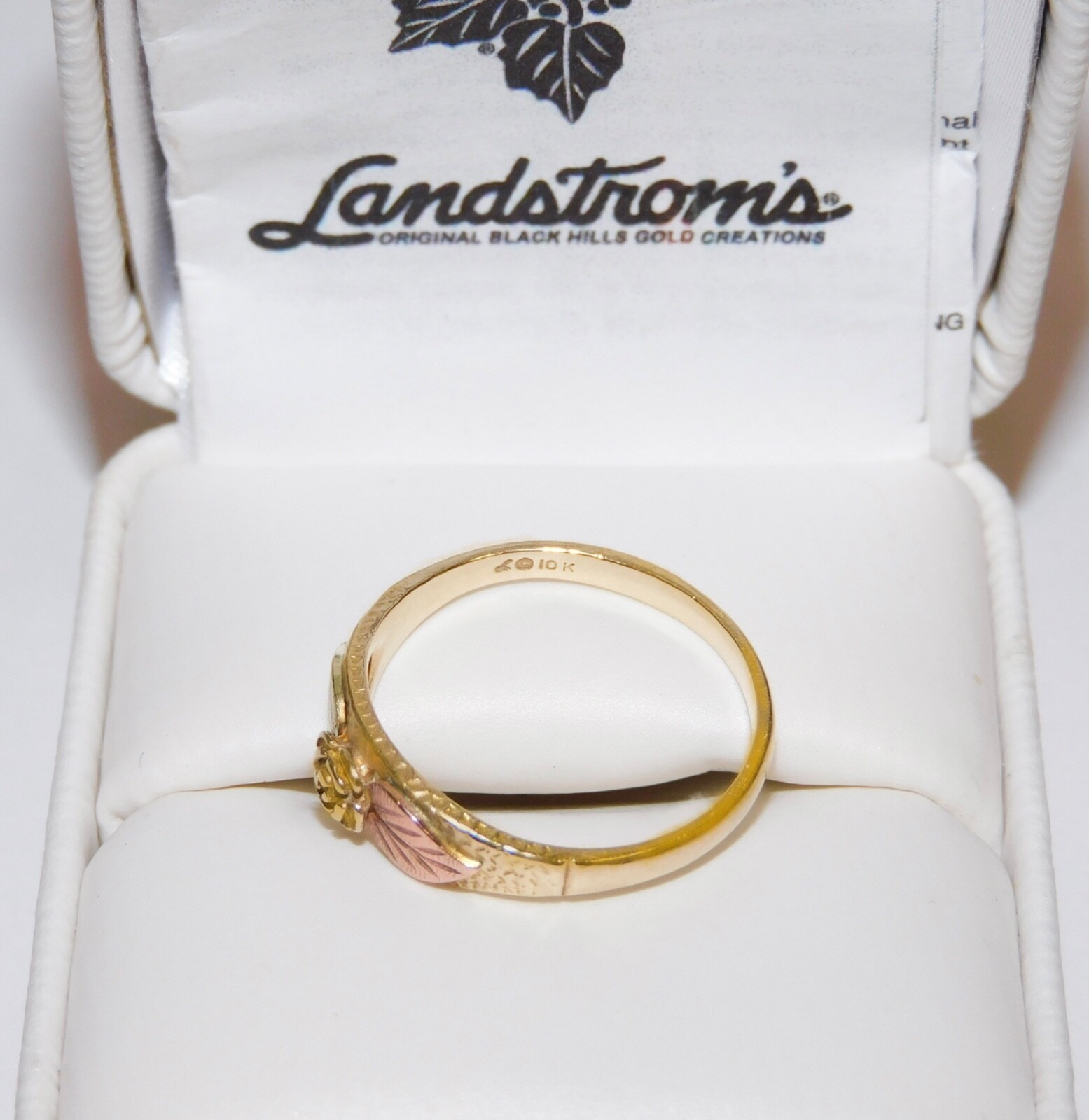 Black Hills Gold 10k Landstrom’s Yellow Rose Leaves Ring Size 8