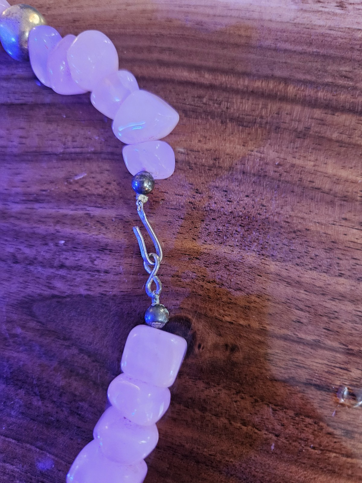 Vintage Chunky Rose Quartz And Silver Beaded Hook Closure Necklace