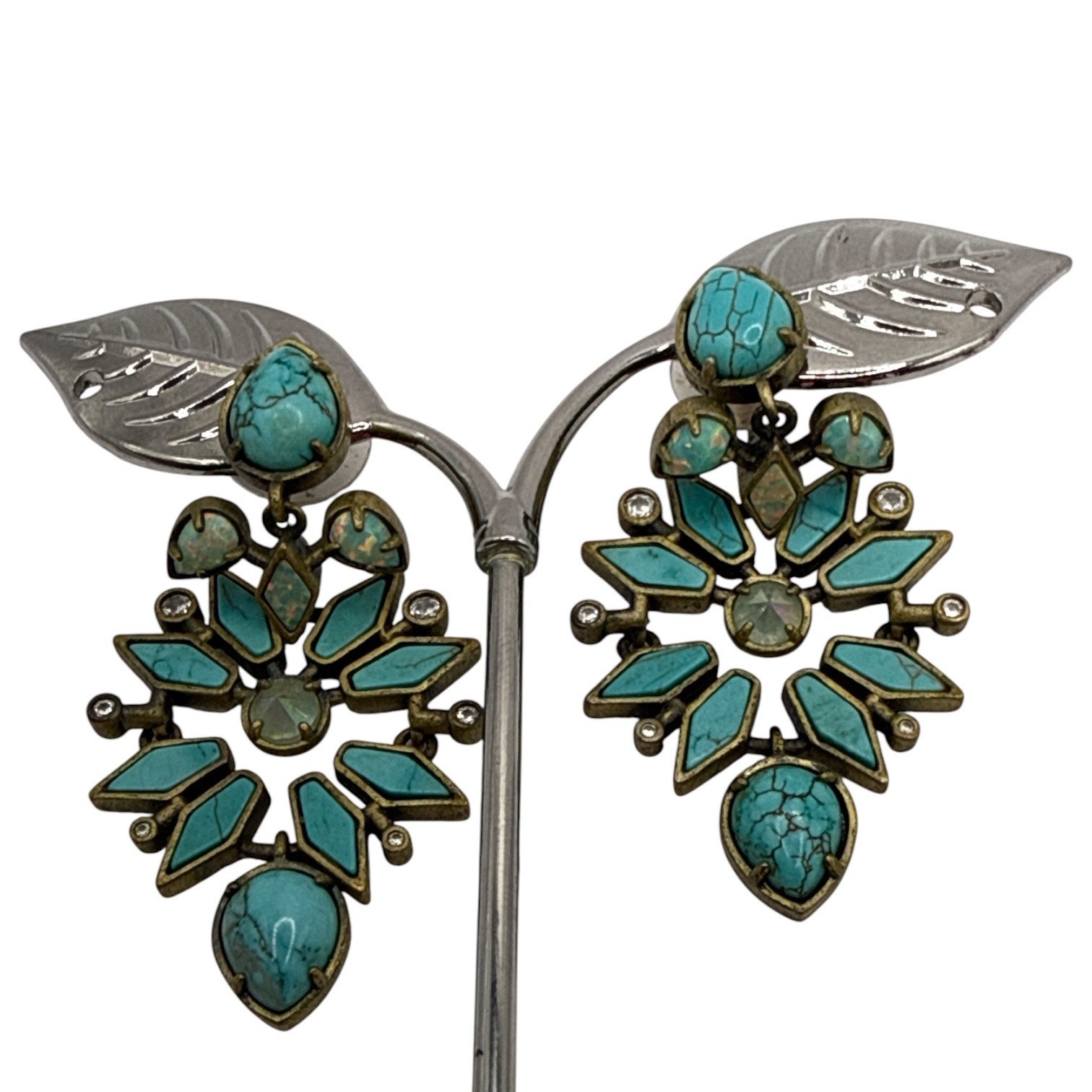 Kendra Scott Antique Brass Turquoise and Crystal Geometric Statement Earrings
