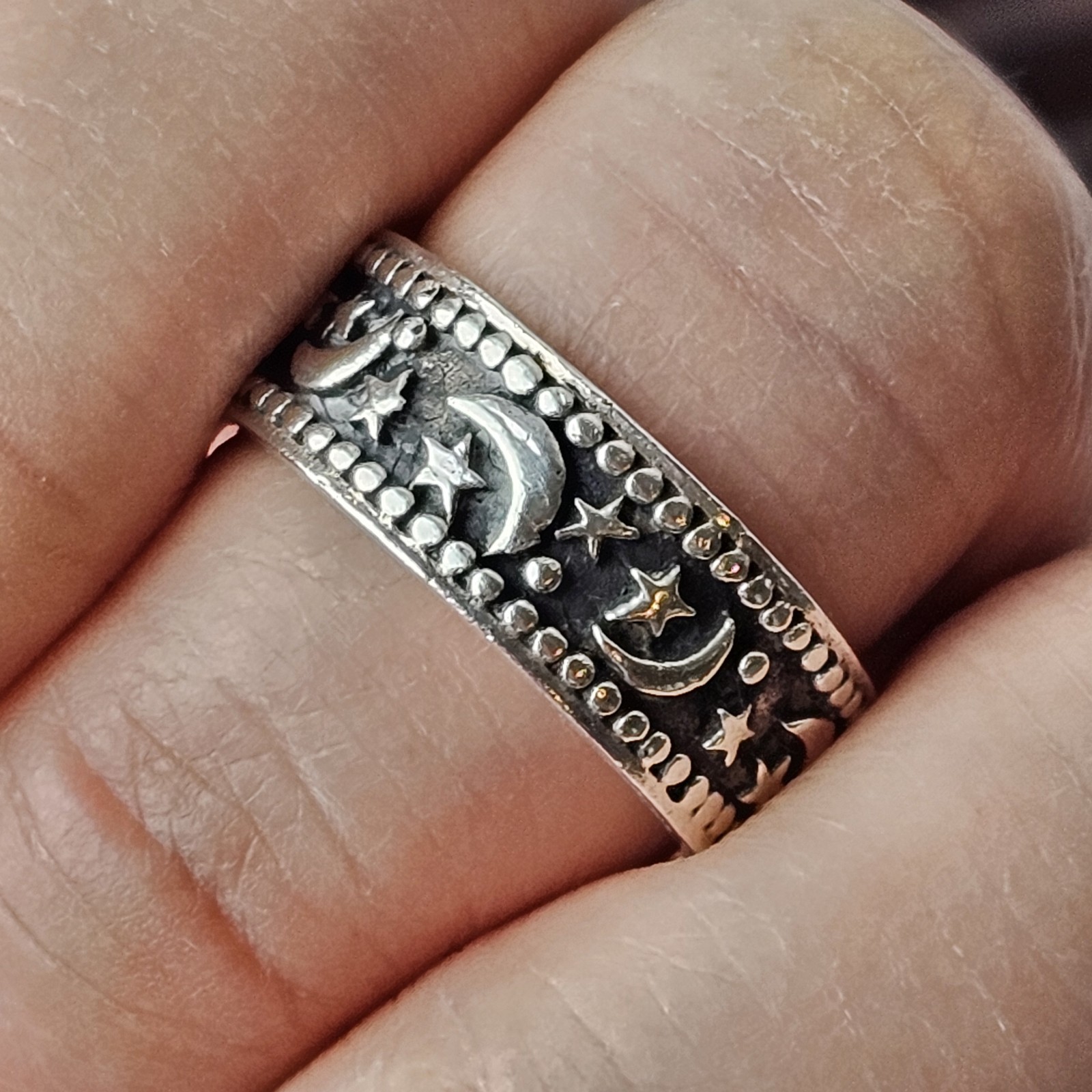 925 Sterling Silver Celestial Design Oxidized Finish Ring Size 4 & 8.25 – 9.6g