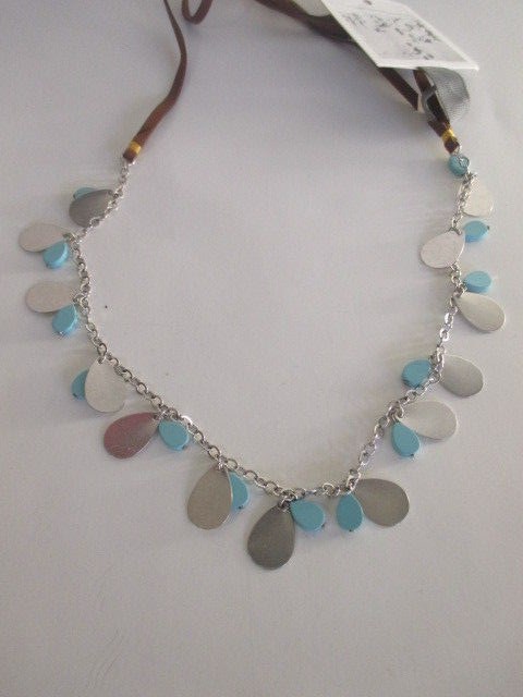Anthropologie Brown Rope Brass Red bead Turq Charm Tie Necklace NWT $28