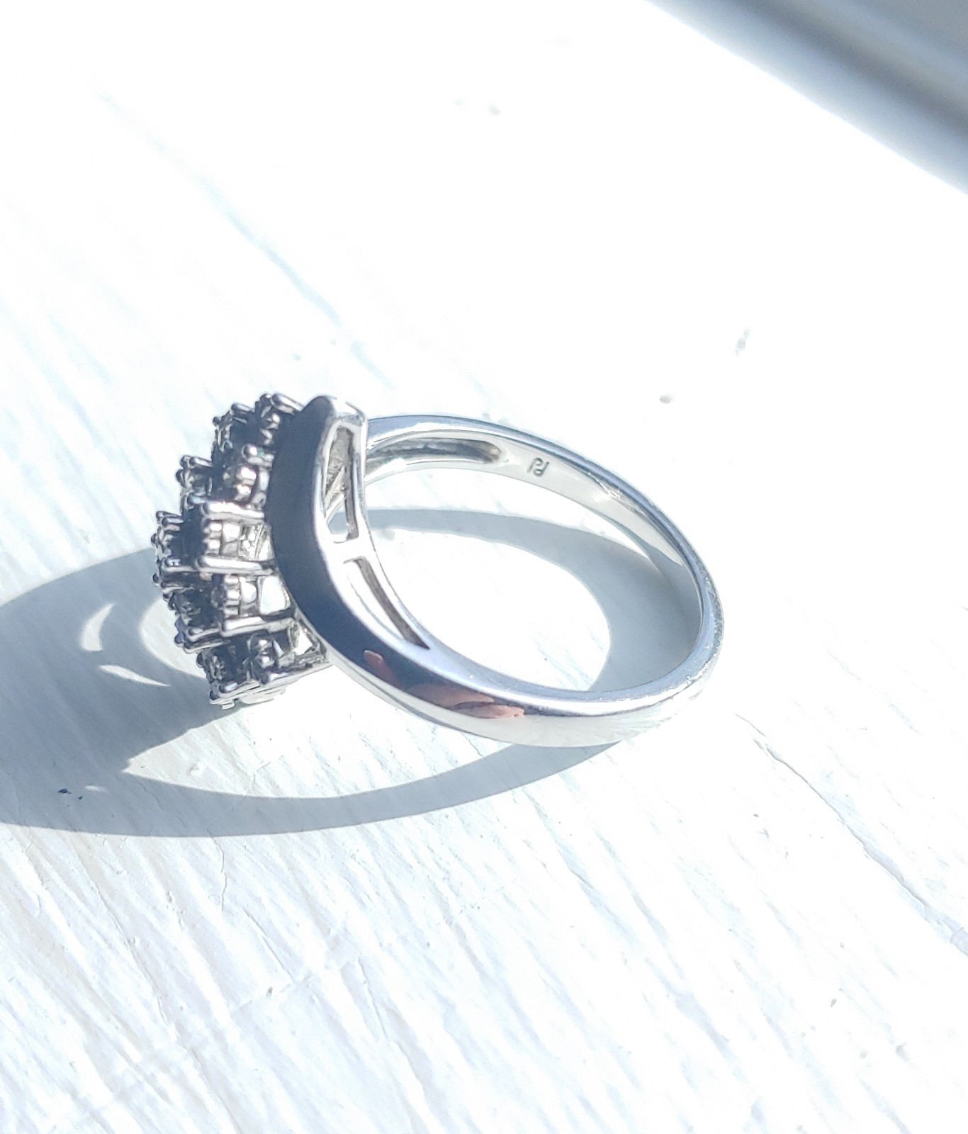 MCM Palladium Silver Diamond Bypass Cluster Ring