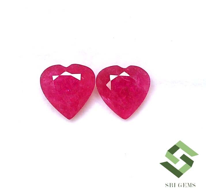 7.50×7.50 mm Certified Natural Ruby Heart Shape Cut Pair 3.38 CTS Loose Gemstone