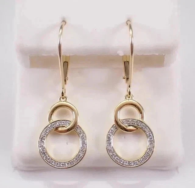 Circle Dangle Leverback Earrings 14K Yellow Gold Plated 1.40Ct Lab Grown Diamond