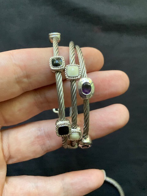 GABRIEL & CO 925 STERLING SILVER stainless steel CABLE STATION BRACELET set 3