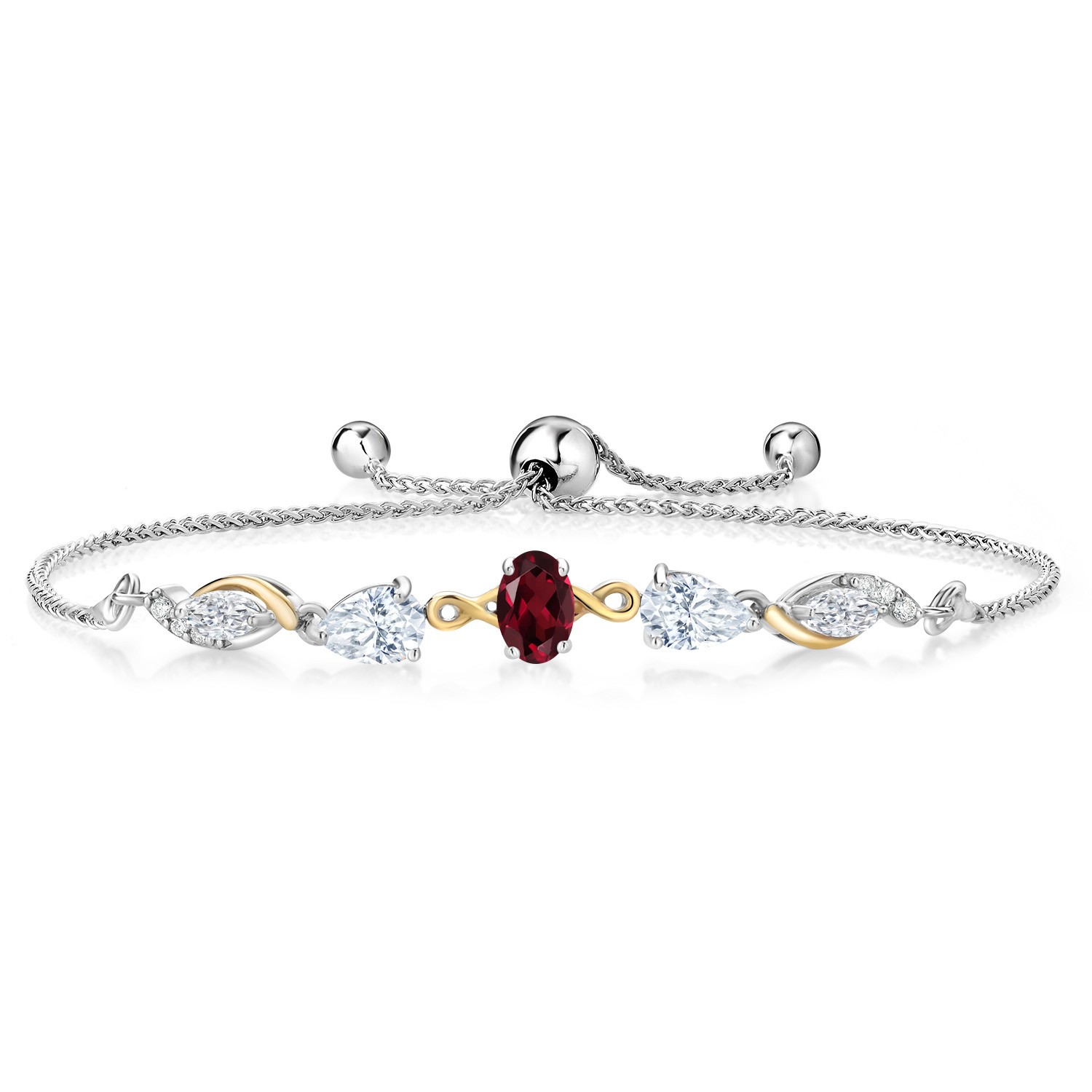 925 Silver and 10K Yellow Gold Rhodolite Garnet and White Moissanite and Lab