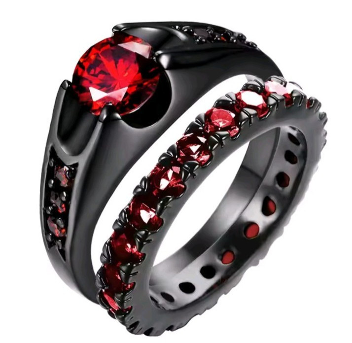 Enchanting Red Black Couple Ring His/Her Made for Lovers Valentine’s Day Edition