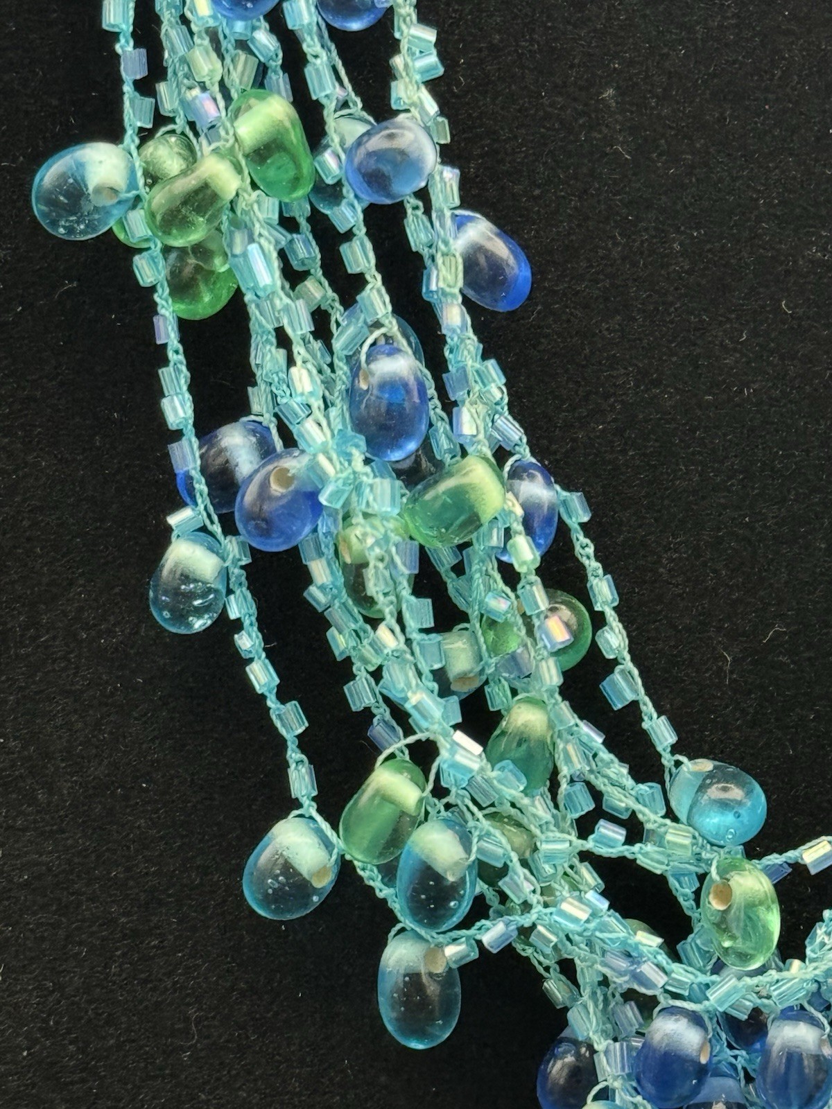 Multi Strand Blue & Green Glass Beaded Necklace
