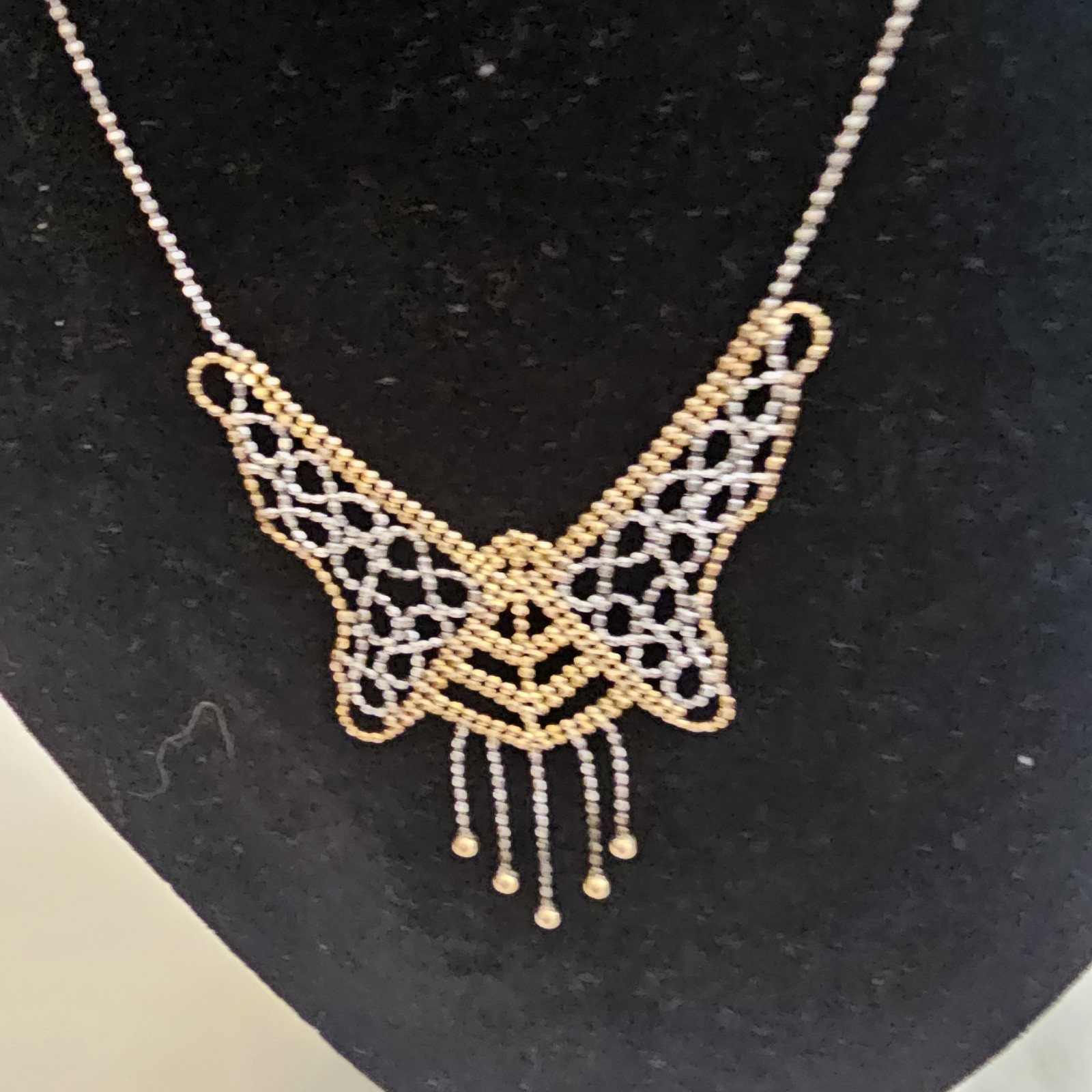 10K Yellow Gold Sterling Silver Diamond Cut Butterfly Mesh Tassel Necklace 17″