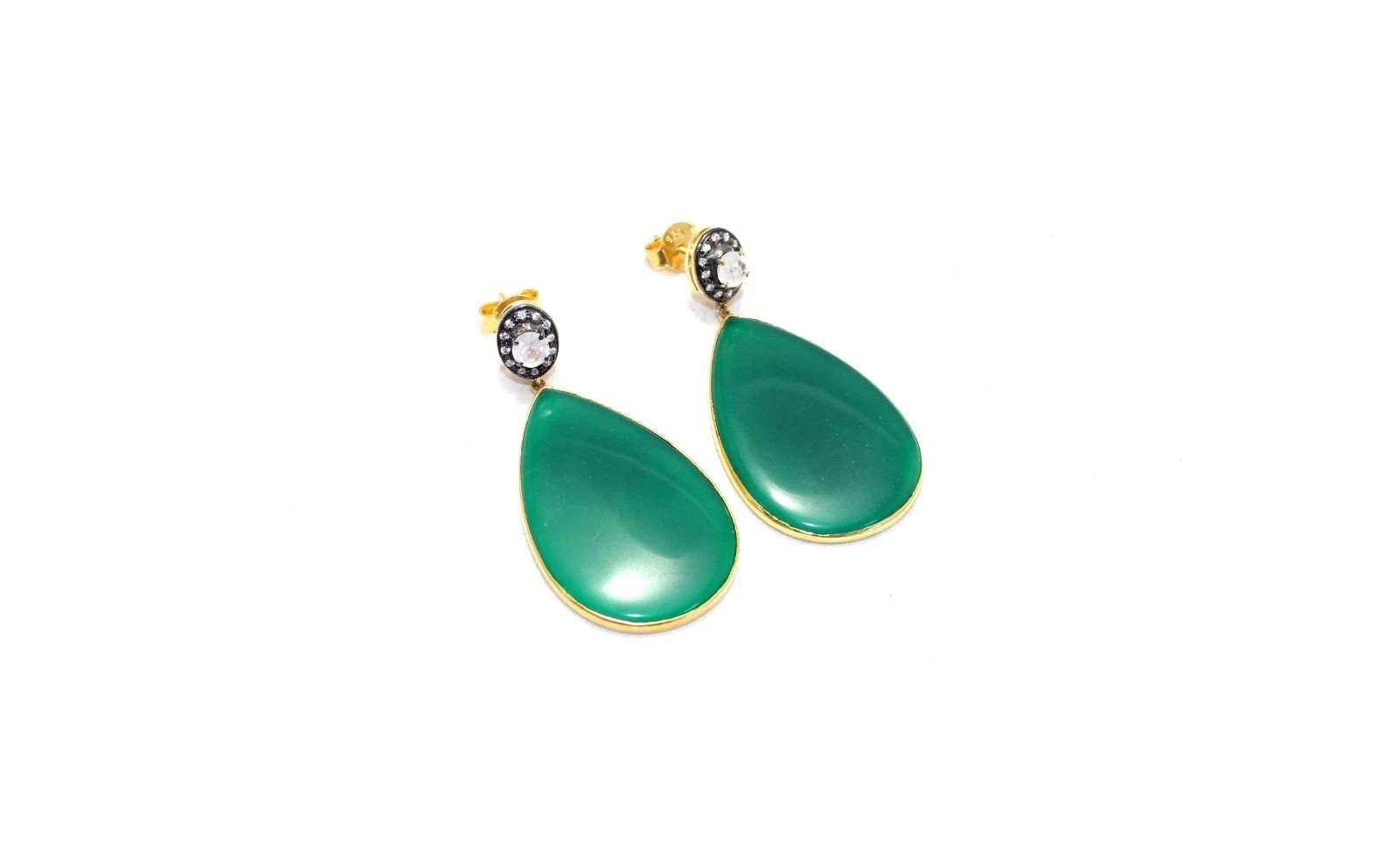 Earrings 925 Sterling Silver Gold Rhodium Designer Onyx & Zircon Gem Stone