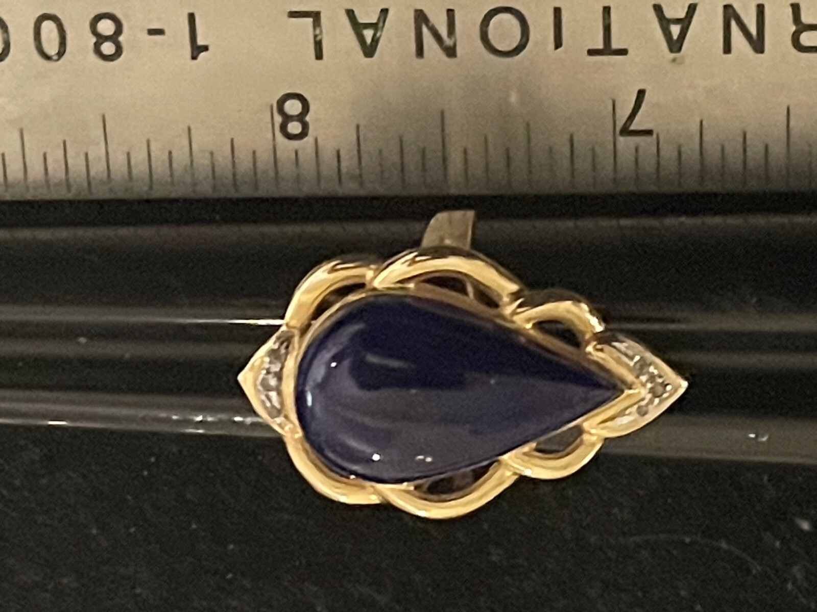 Vtg 14K YG Lapis Lazuli+Diamond Ring Pear Ring 6.8g size 7.25