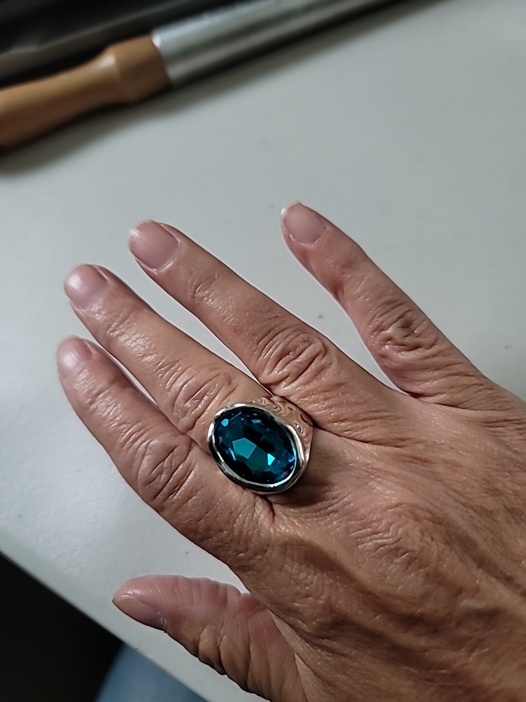 caribbean blue crystal oval silver ring uno style size 9