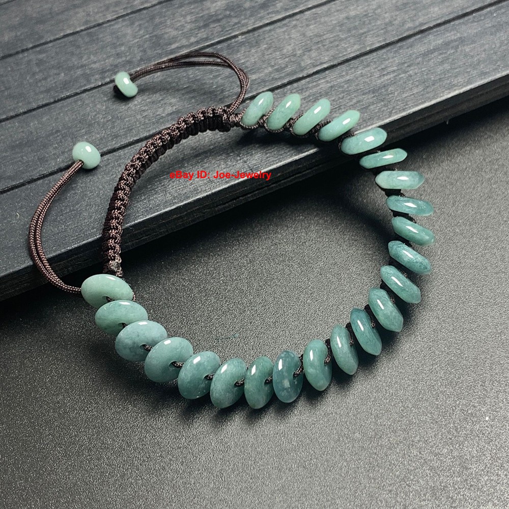 Natural Jadeite Bracelet Grade A Jade 8mm Safety Bead Adjustable Coffee Bracelet