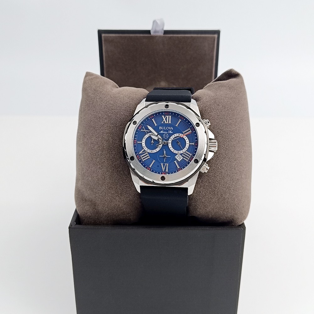 Men’s Bulova Marine Star 98B258 Blue Dial Silicone Strap Chrono Quartz Watch