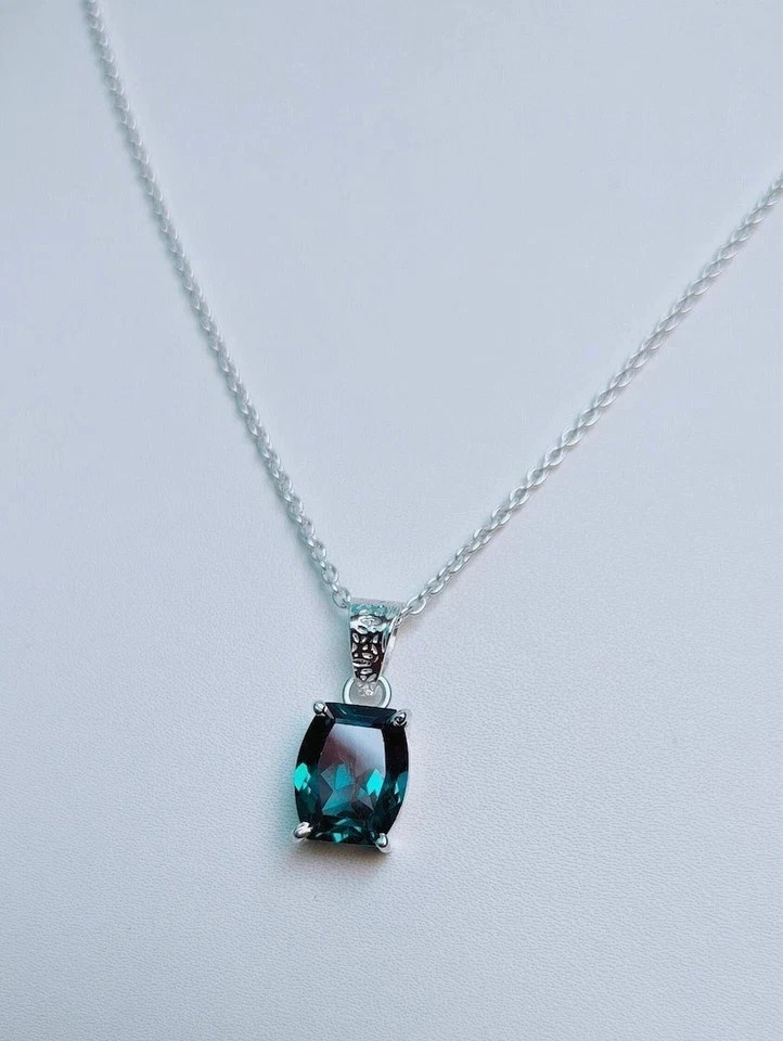 20 Ct Natural Teal Green Sapphire Gemstone Sterling Silver Pendant With Chain